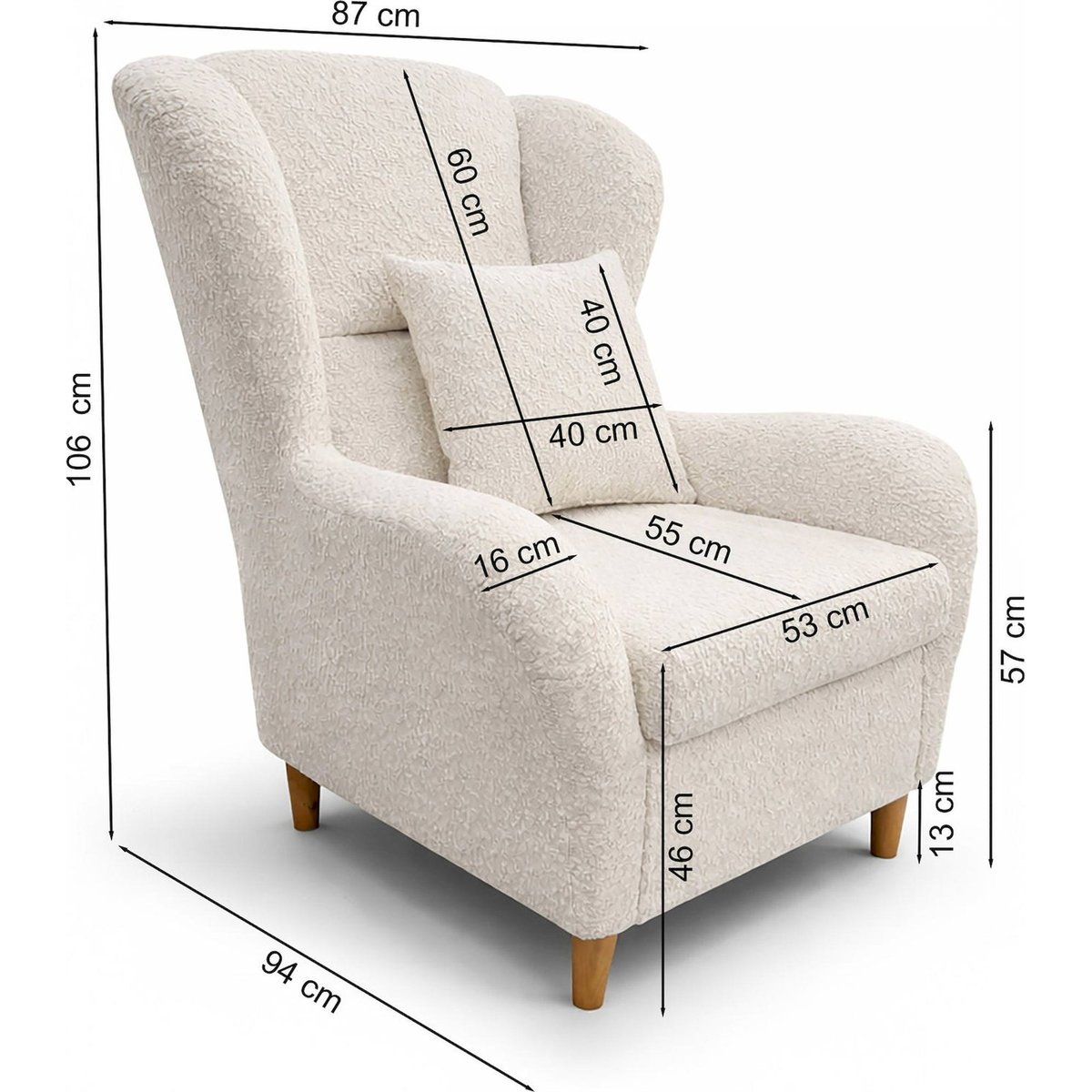Fauteuil bergère en chenille TEDDLO gris clair bouclé alice, RECOLLECTION