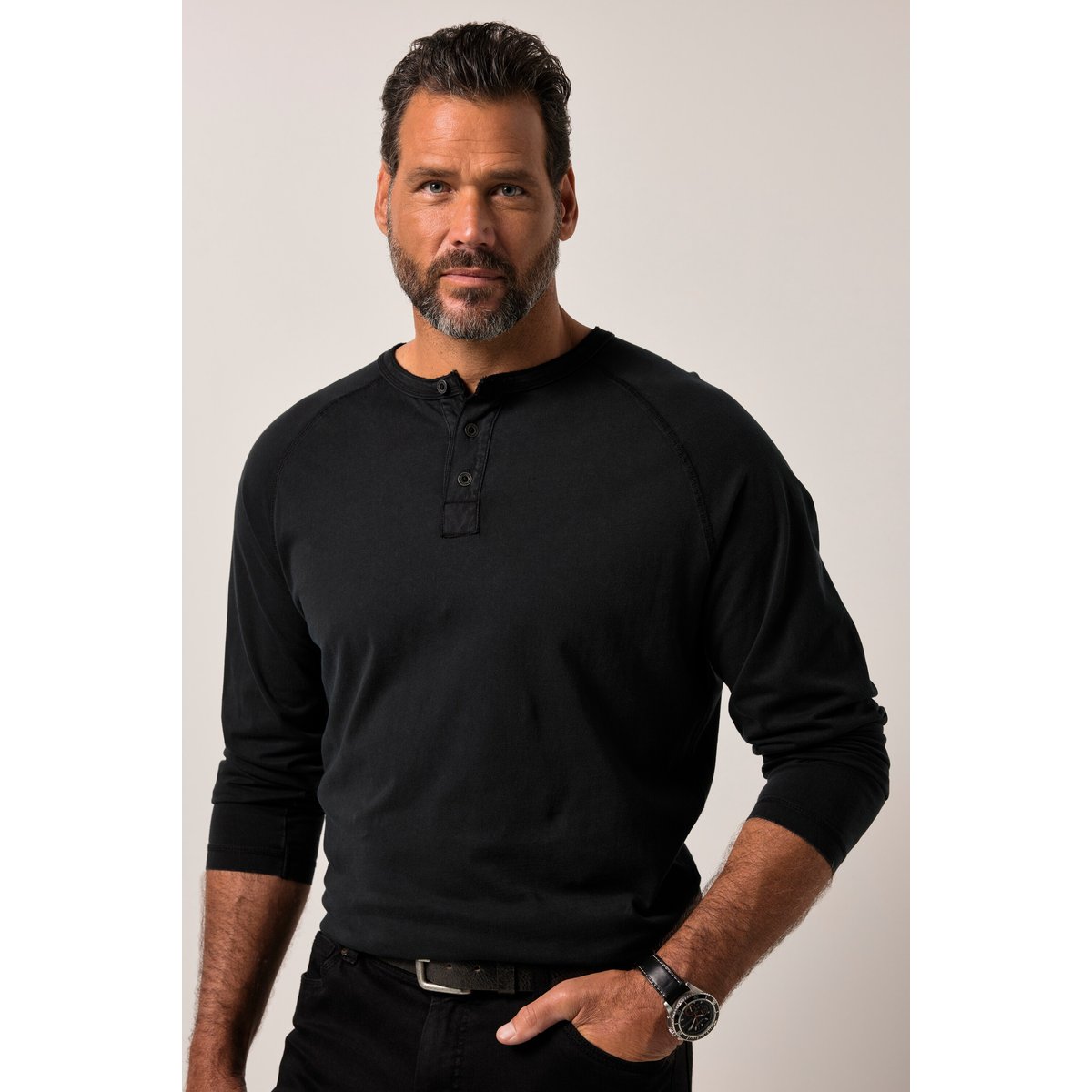 Henley style vintage, manches longues noir, JP1880