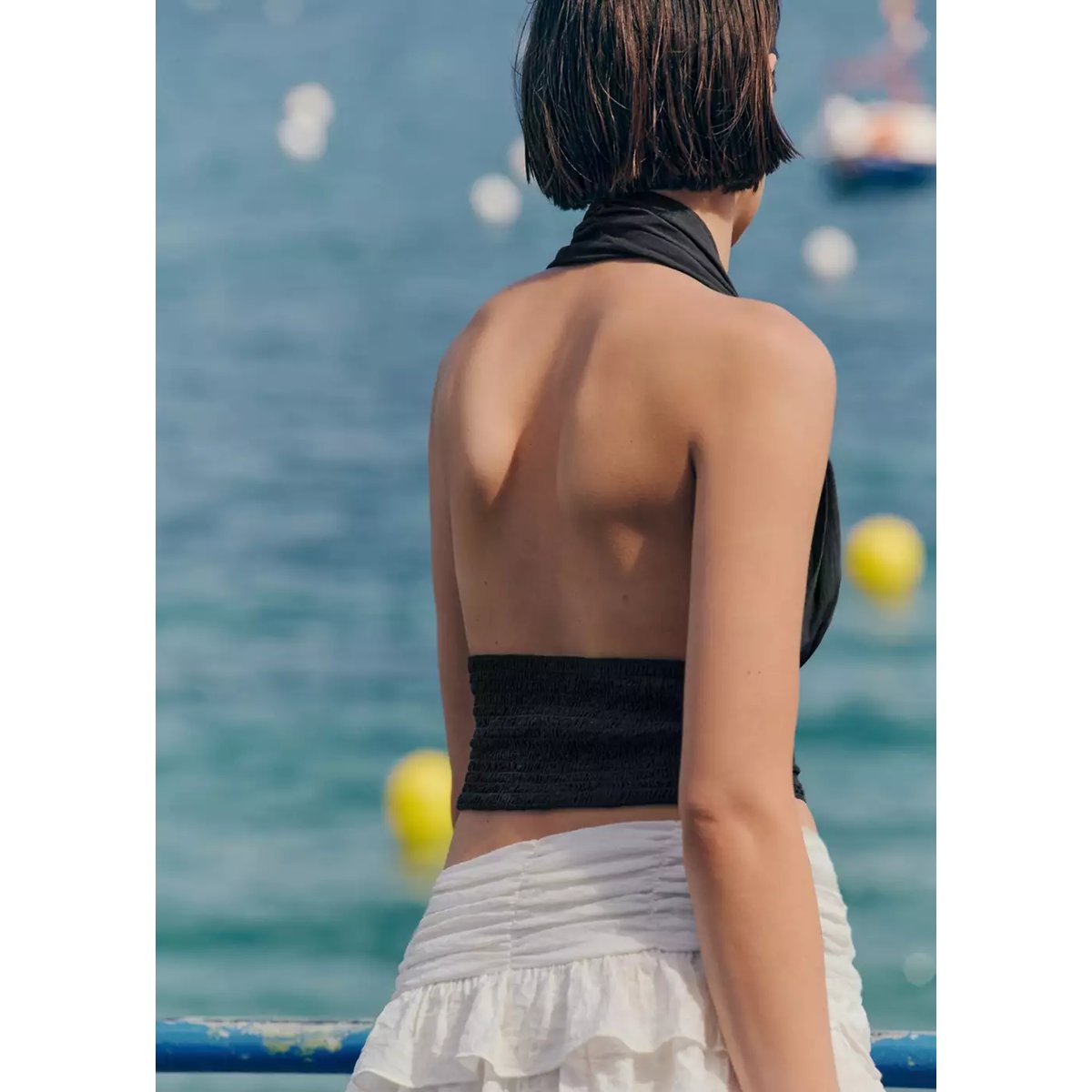 Top crop halter avec détails en crochet gris anthracite, MANGO TEEN