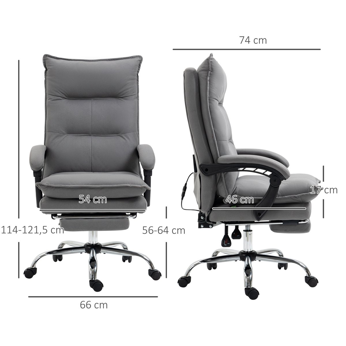 Fauteuil de bureau avec fonction massage gris, HOMCOM