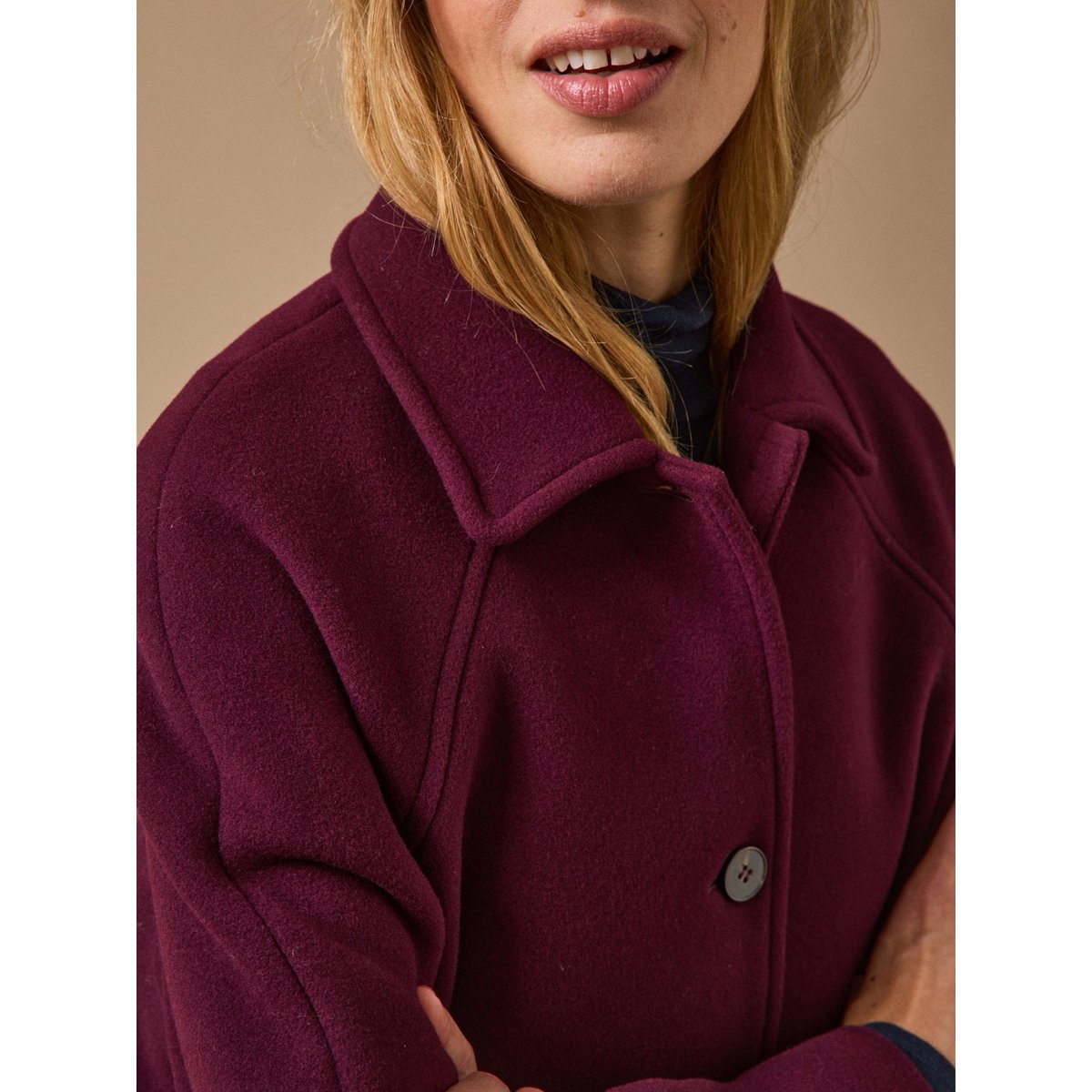 Manteau mi-long lainage uni bordeaux, CYRILLUS