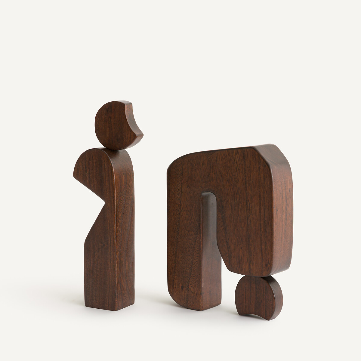 Lote de 2 estatuillas de olmo macizo pintado de color nogal, ELORME nogal, AM.PM