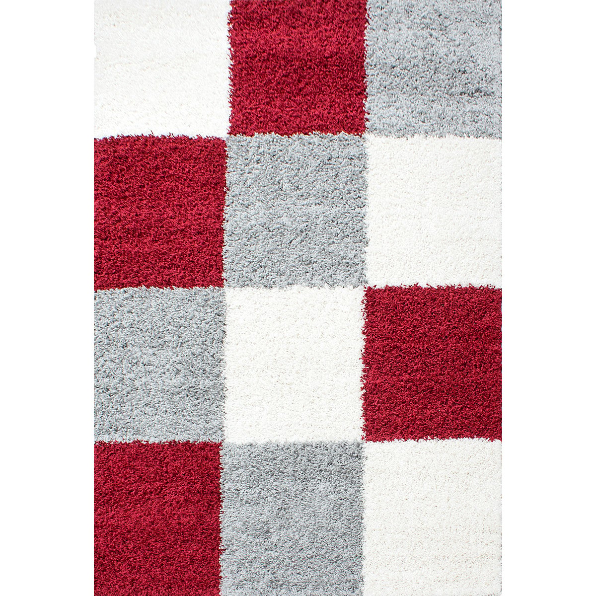 Tapis de salon à motif damier tricolore ODDA rouge, NAZAR RUGS