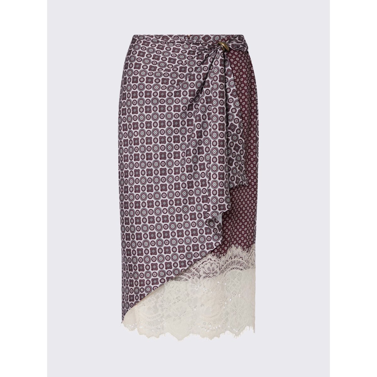 Jupe mi-longue avec détails en dentelle aubergine, LIU JO