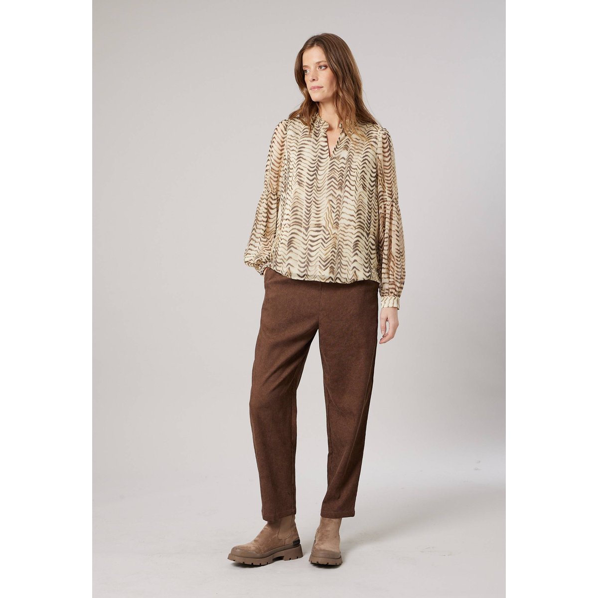 Blouse femme imprimée à col volanté AVILA cream, DEELUXE