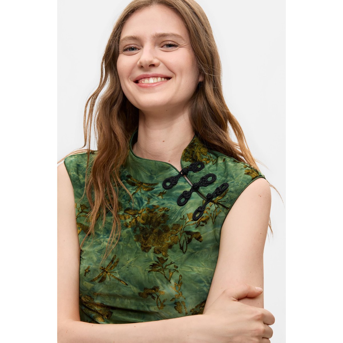 Top floqué imprimé bleu, DESIGUAL