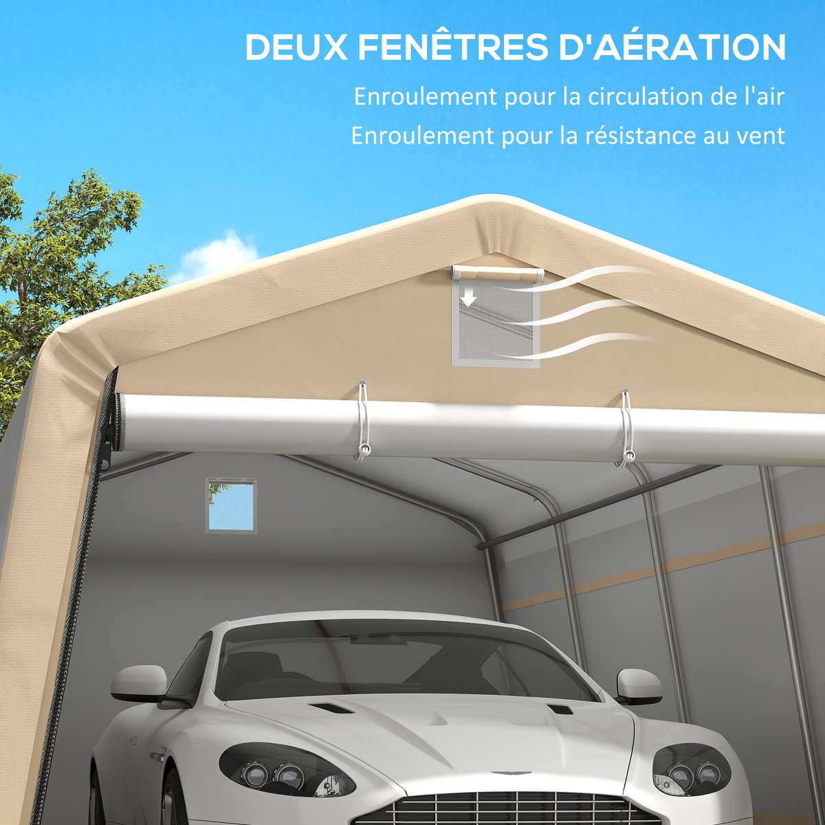 Abri pour voiture PE Kaki beige, OUTSUNNY