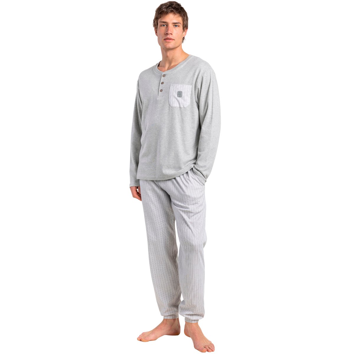Pyjama pantalon polo manches longues Heritage gris, ADMAS