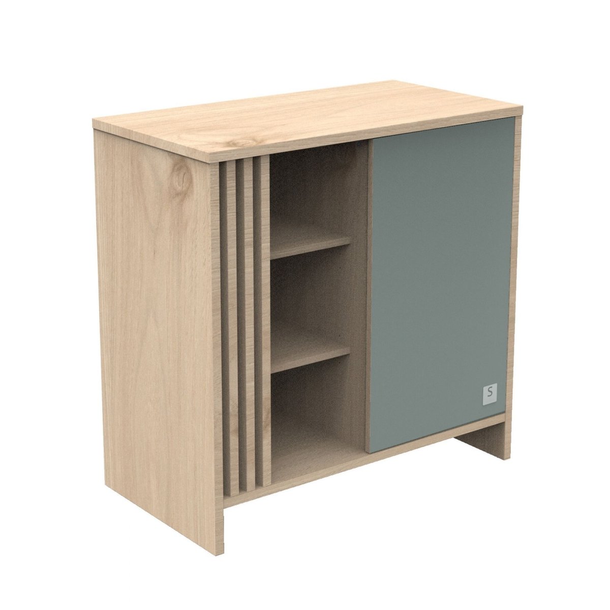 Commode porte et niches avec plan à langer amovible vert, SAUTHON