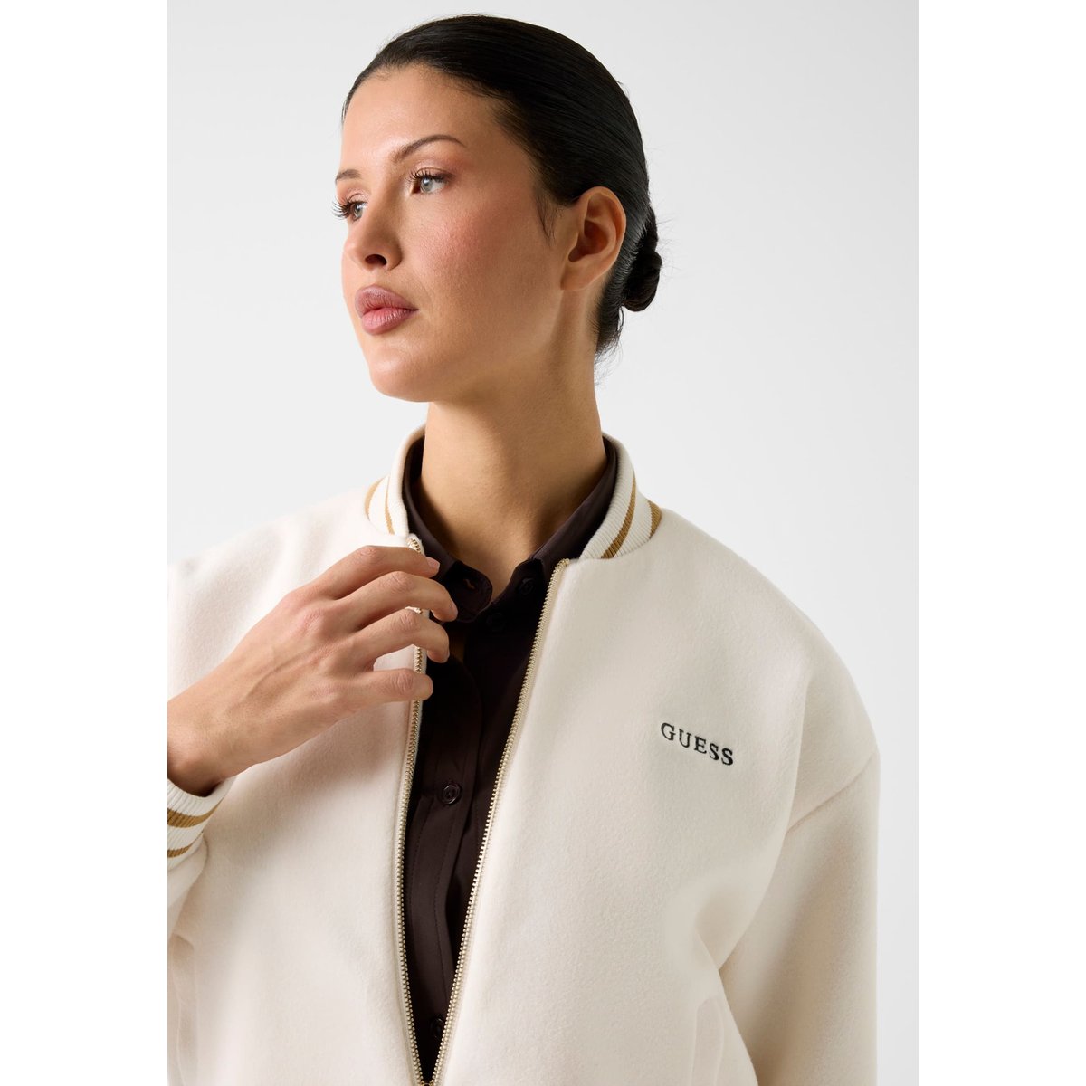 Blouson Bomber Zippé Intégral blanc, GUESS