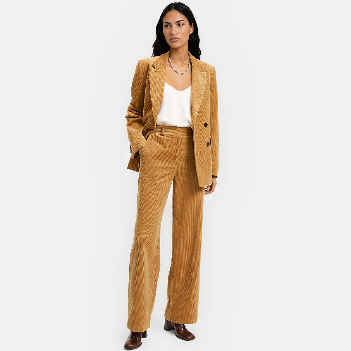 Pantalon large en velours côtelé beige, LA REDOUTE COLLECTIONS
