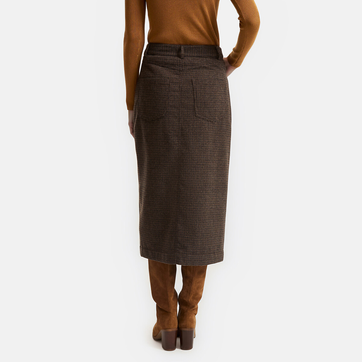Checked Midi Pencil Skirt brown checks, LA REDOUTE COLLECTIONS