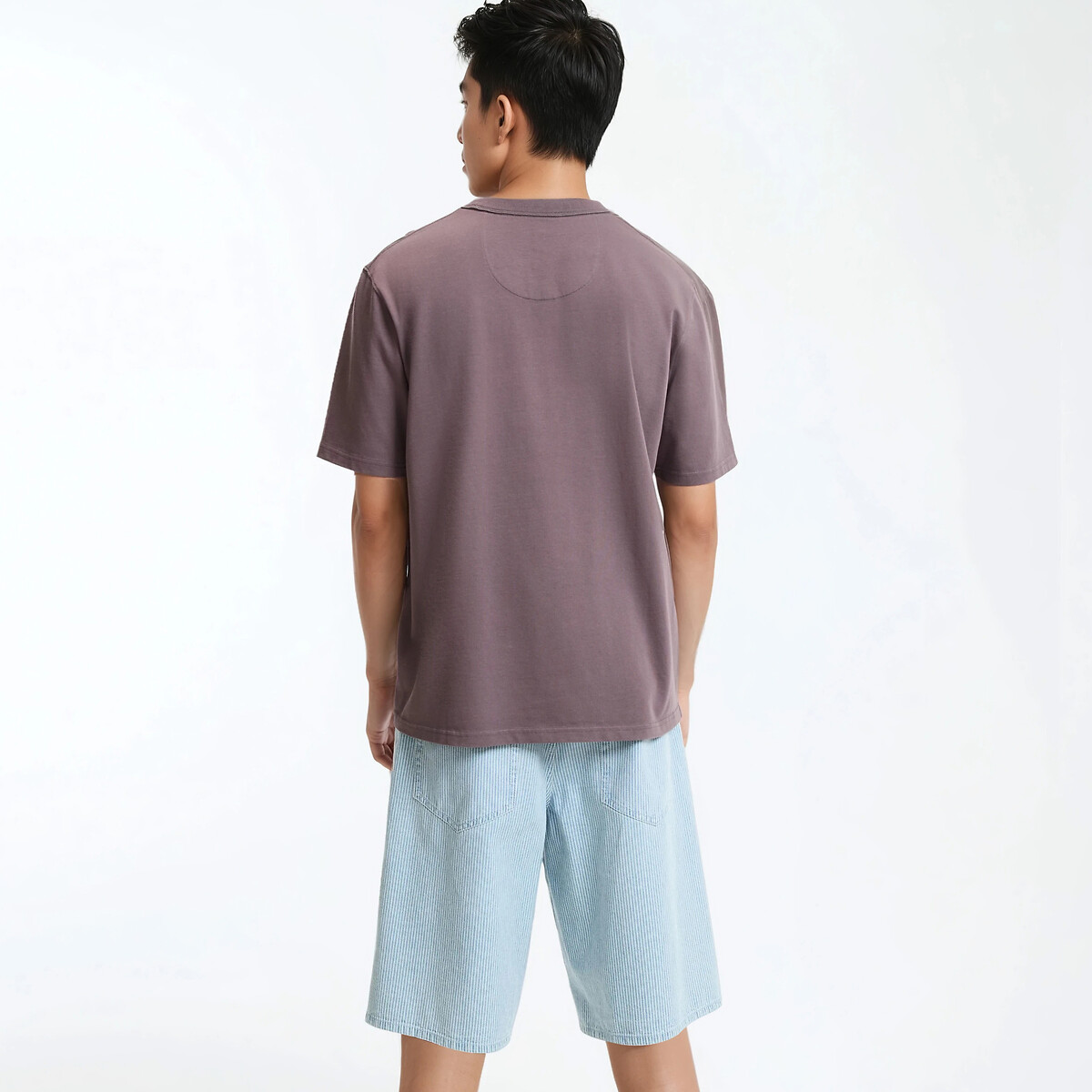T-shirt en coton col rond manches courtes, stonewashed, effet délavé violet mauve grisé, LA REDOUTE COLLECTIONS