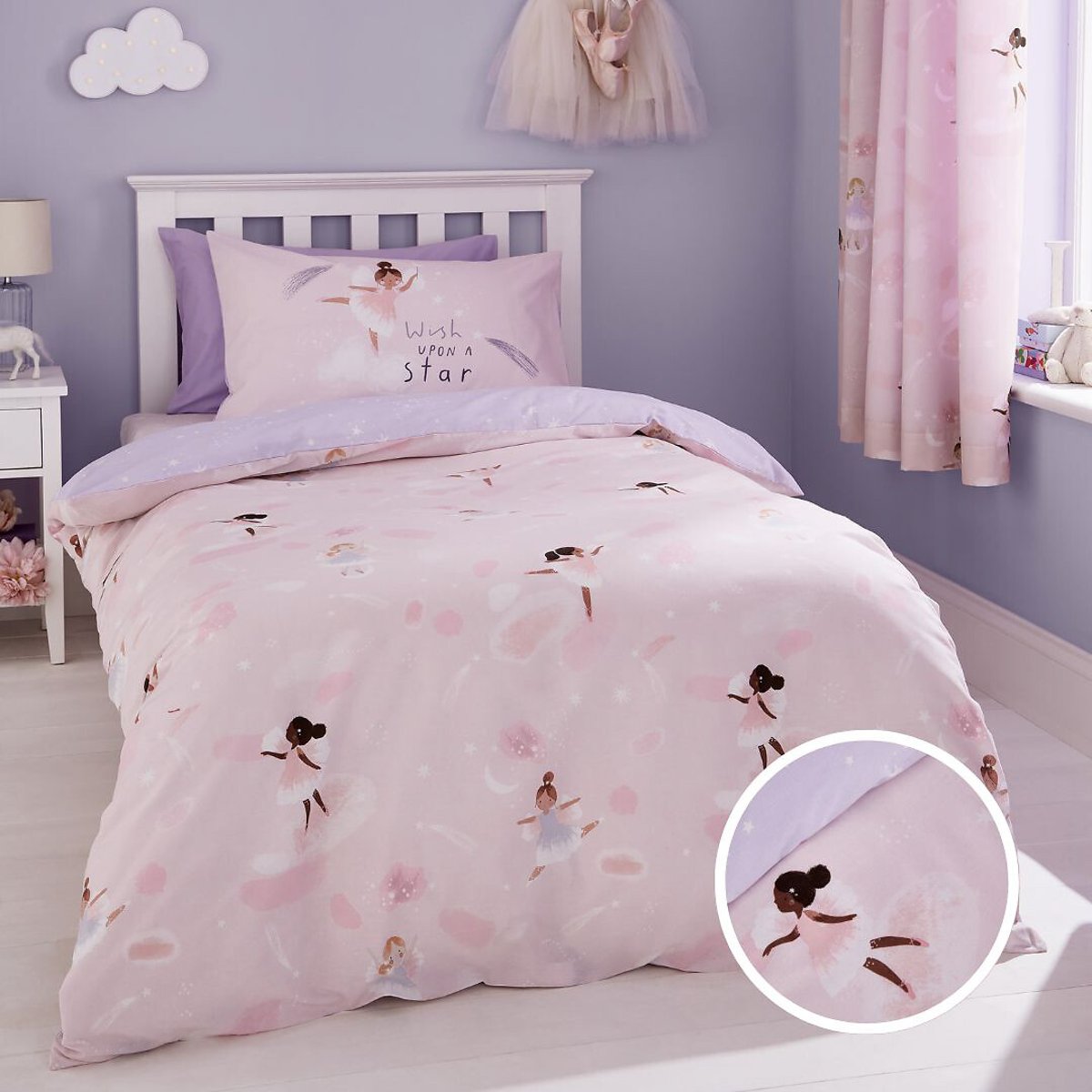 Dancing Fairies Kids Duvet Cover and Pillowcase Set pink/purple, CATHERINE LANSFIELD