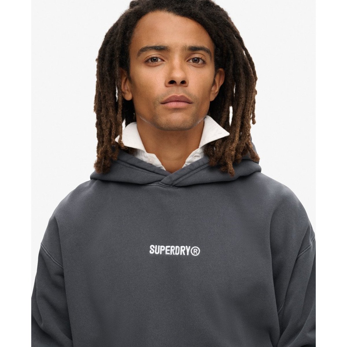 Sweat à capuche ample à motif et micro logo ébène, SUPERDRY