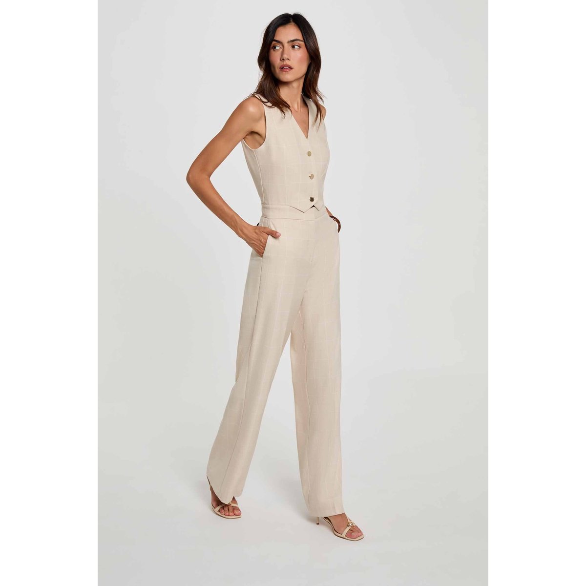 Combinaison large col v beige, MORGAN