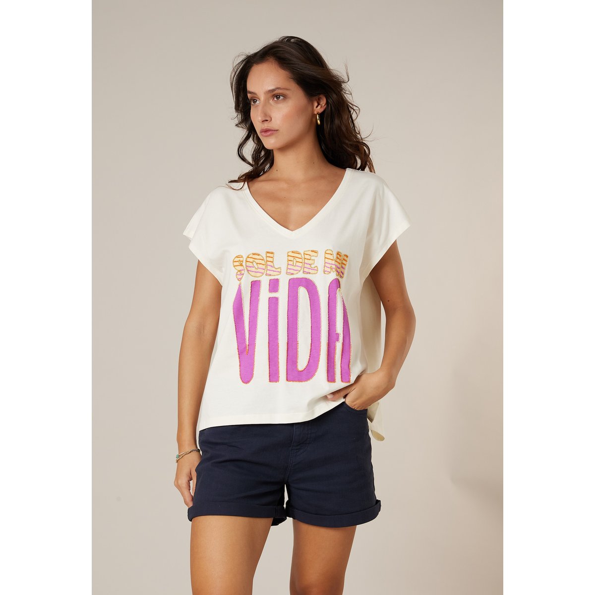 T-shirt femme en coton VIDA off white, DEELUXE