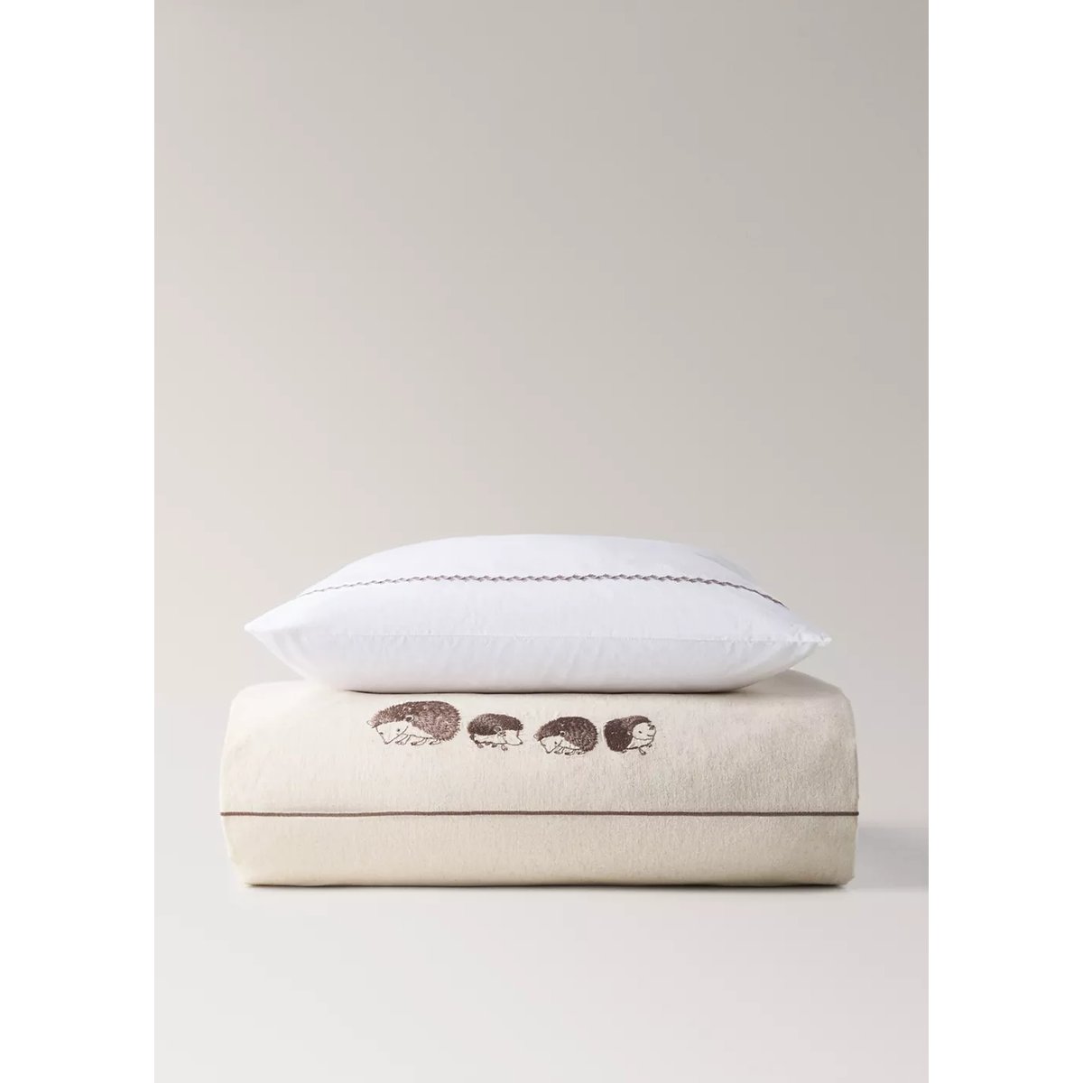Housse de couette enfant coton et lin hérissons brodés lit 90 cm blanc, MANGO HOME