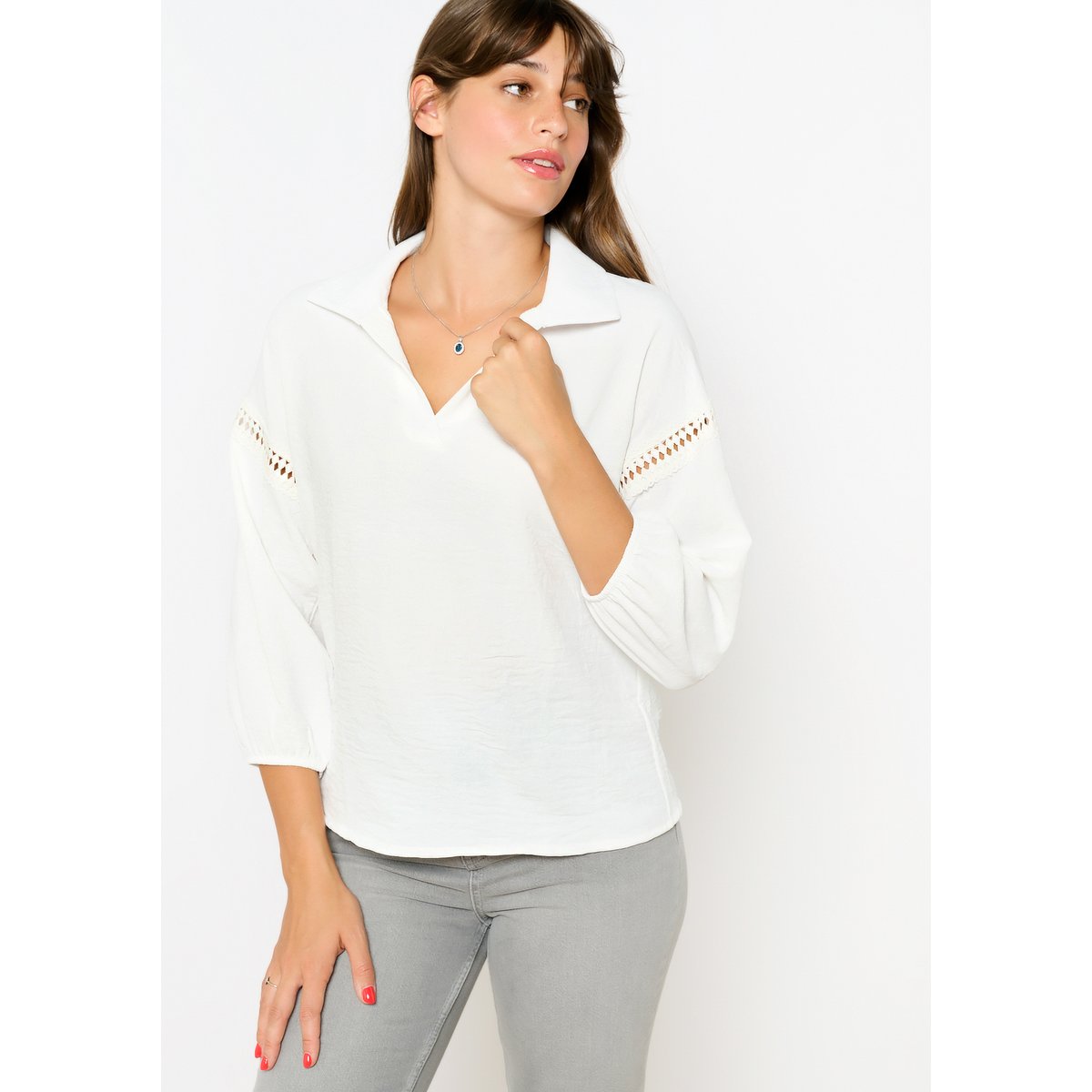 Blouse avec macramé blanc, LOLALIZA