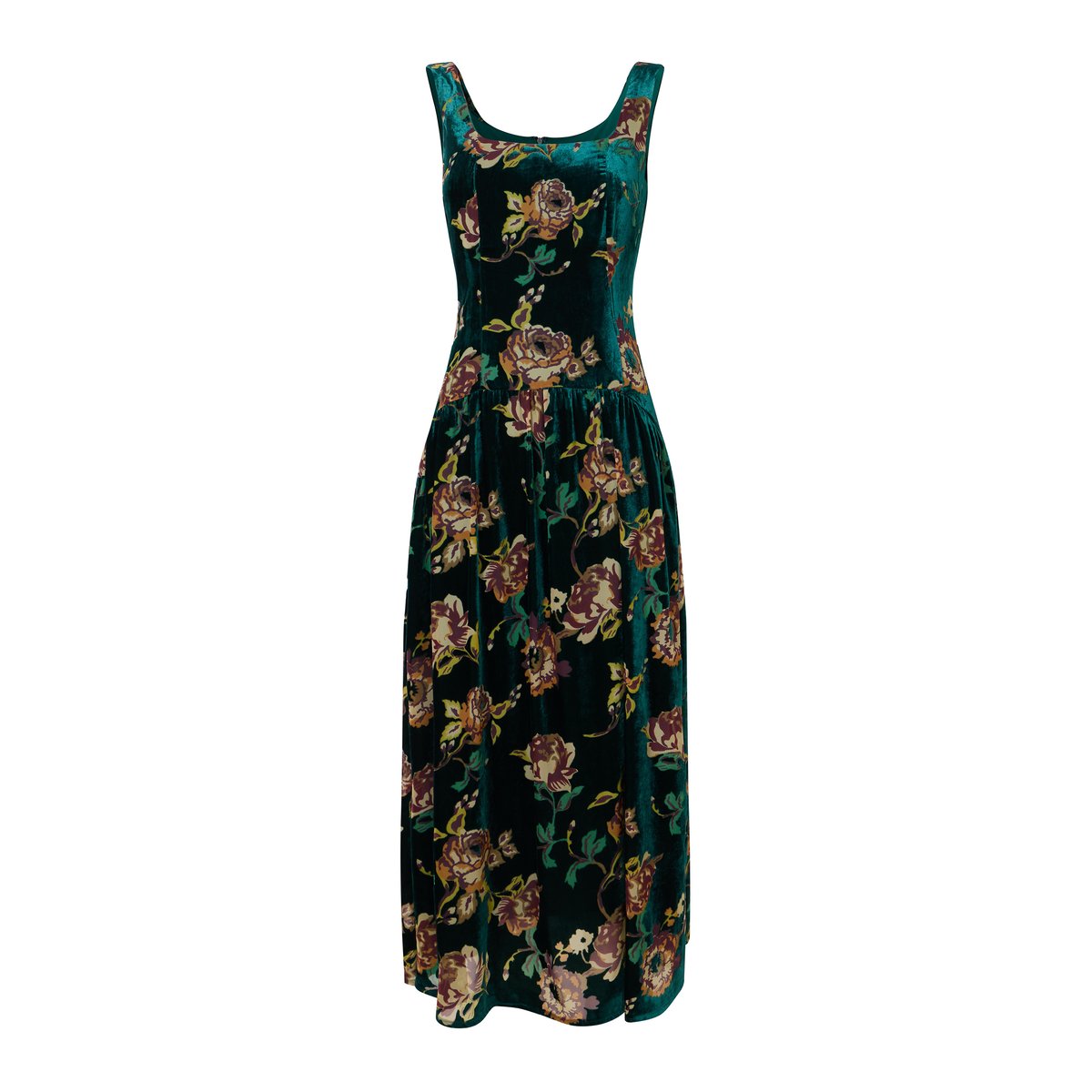 Éblouissante Robe Taille Basse en Velours Dévoré vert, JOE BROWNS