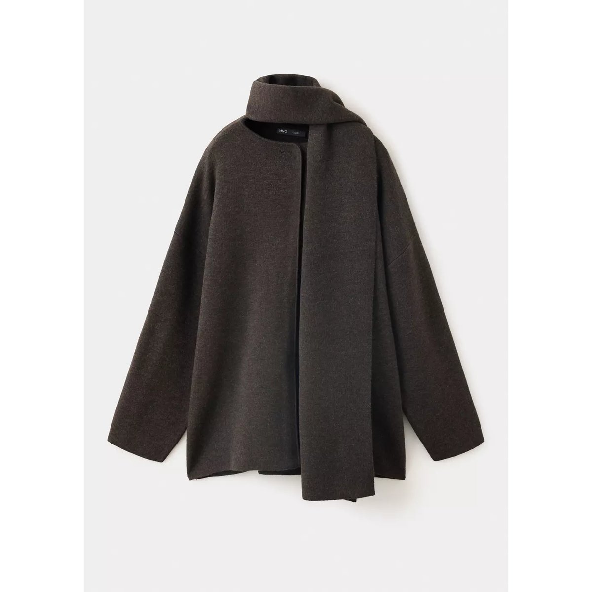 Manteau maille écharpe amovible marron, MANGO
