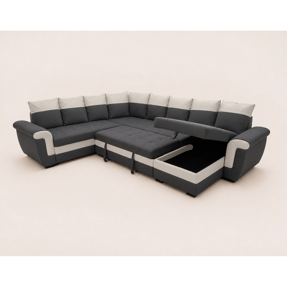 Canapé d'Angle Convertible 7 places - HENRY gris/blanc, BEST MOBILIER