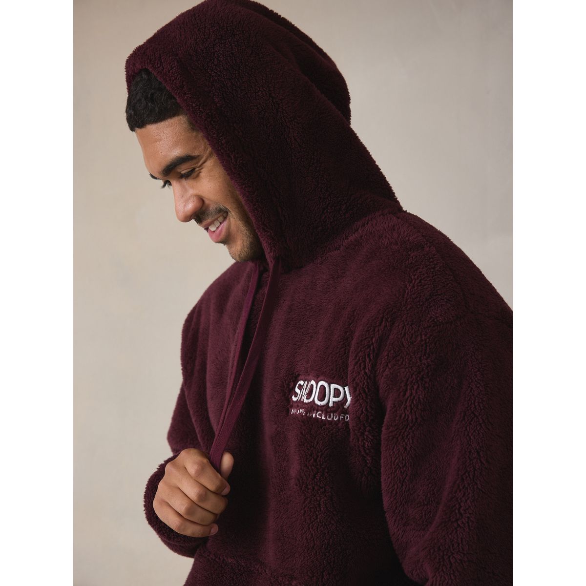 Sweat à capuche en peau lainée snoopy rouge bordeaux, NEXT