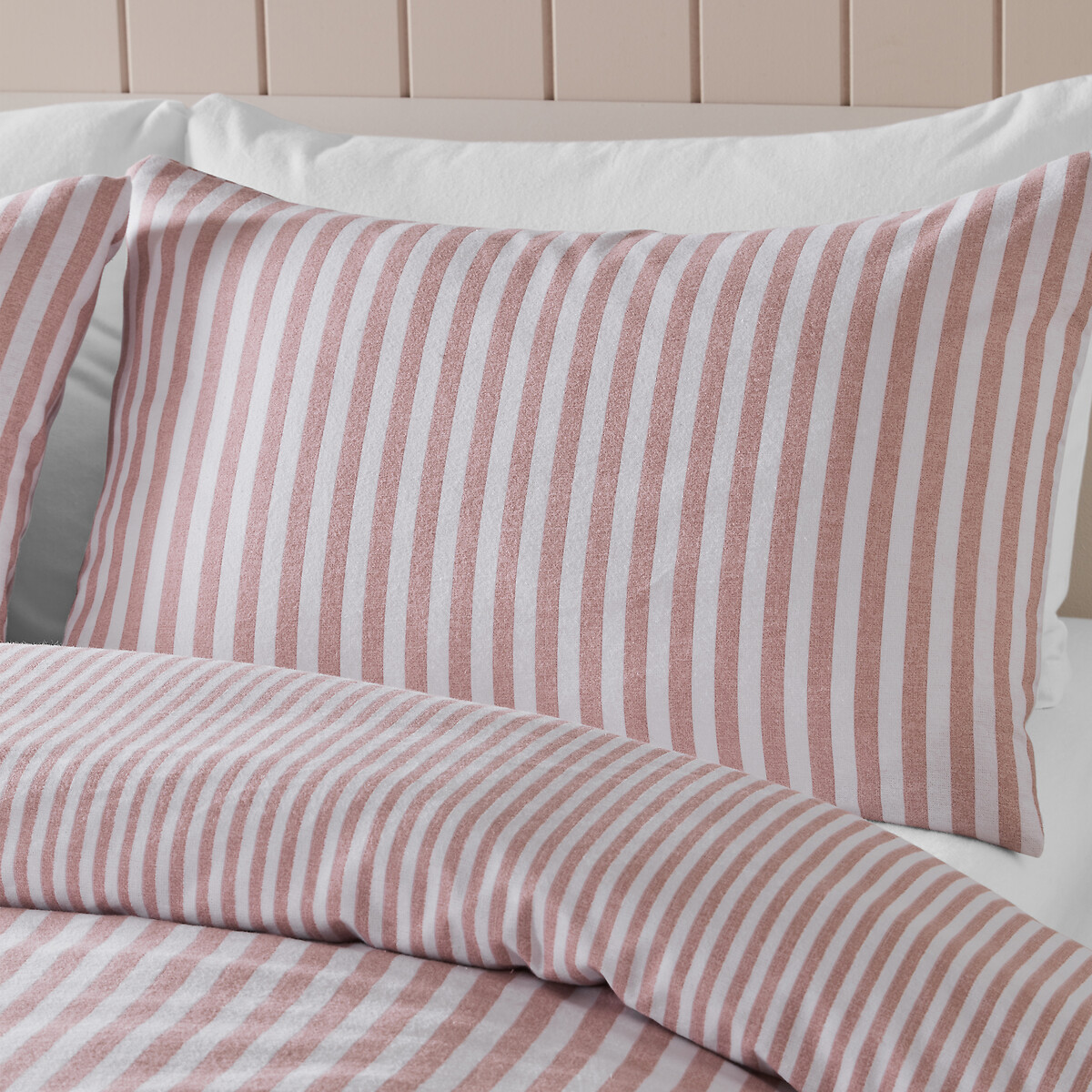 Brushed Stripe 100% Cotton Duvet Cover and Pillowcase Set blush pink, CATHERINE LANSFIELD