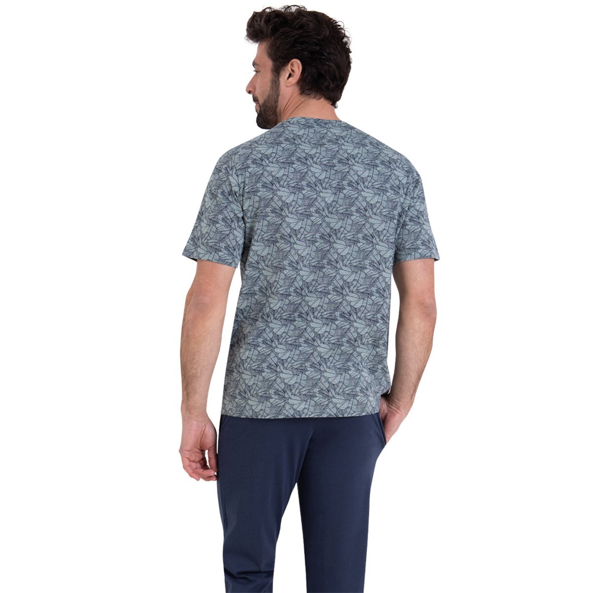 Pyjama long manches courtes col rond SUMMER vert-bleu, ATHENA