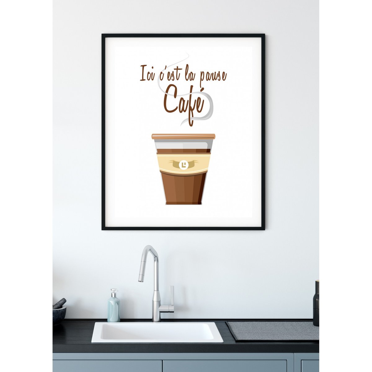 Affiche 'Ici c'est la pause café' blanc, L'AFFICHERIE