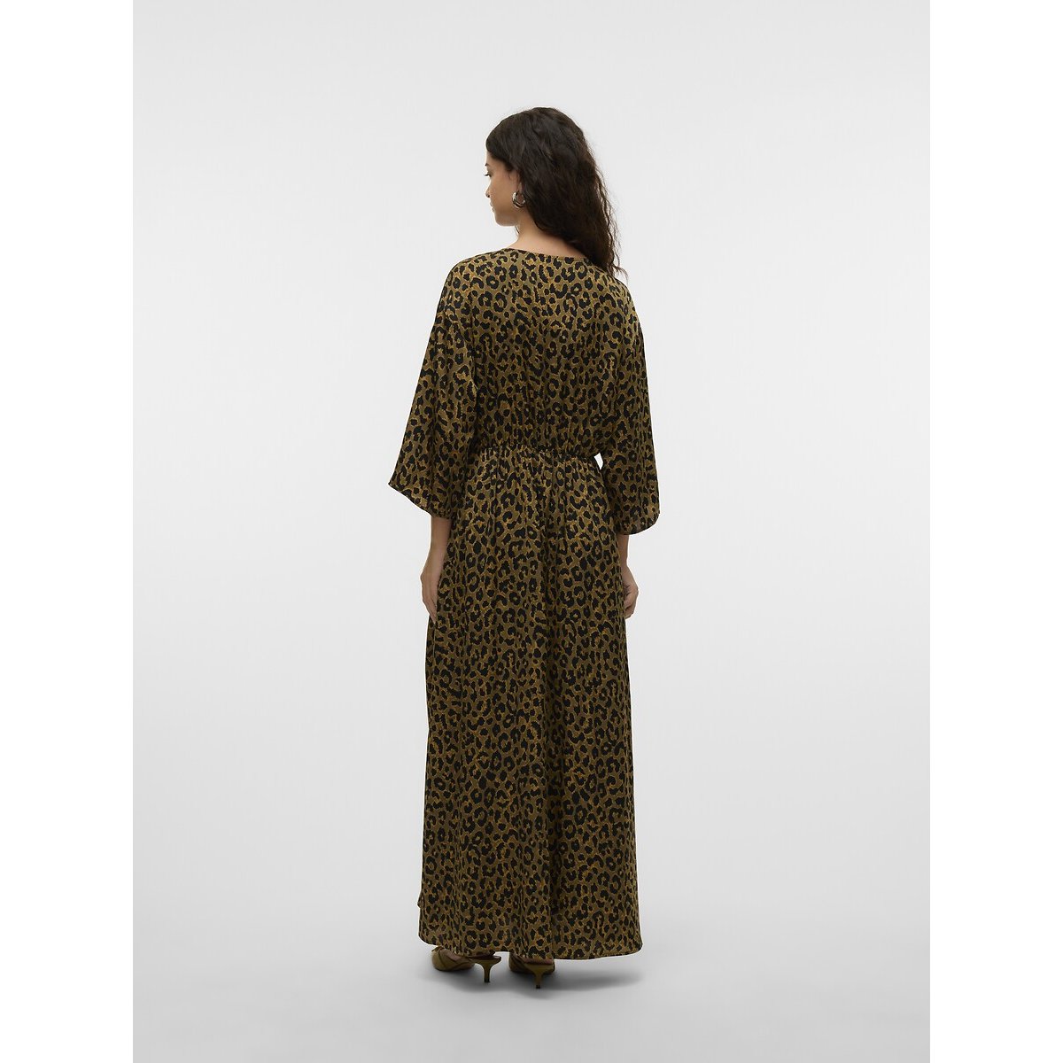 Robe longue imprimée, col V imprimé léopard, VERO MODA
