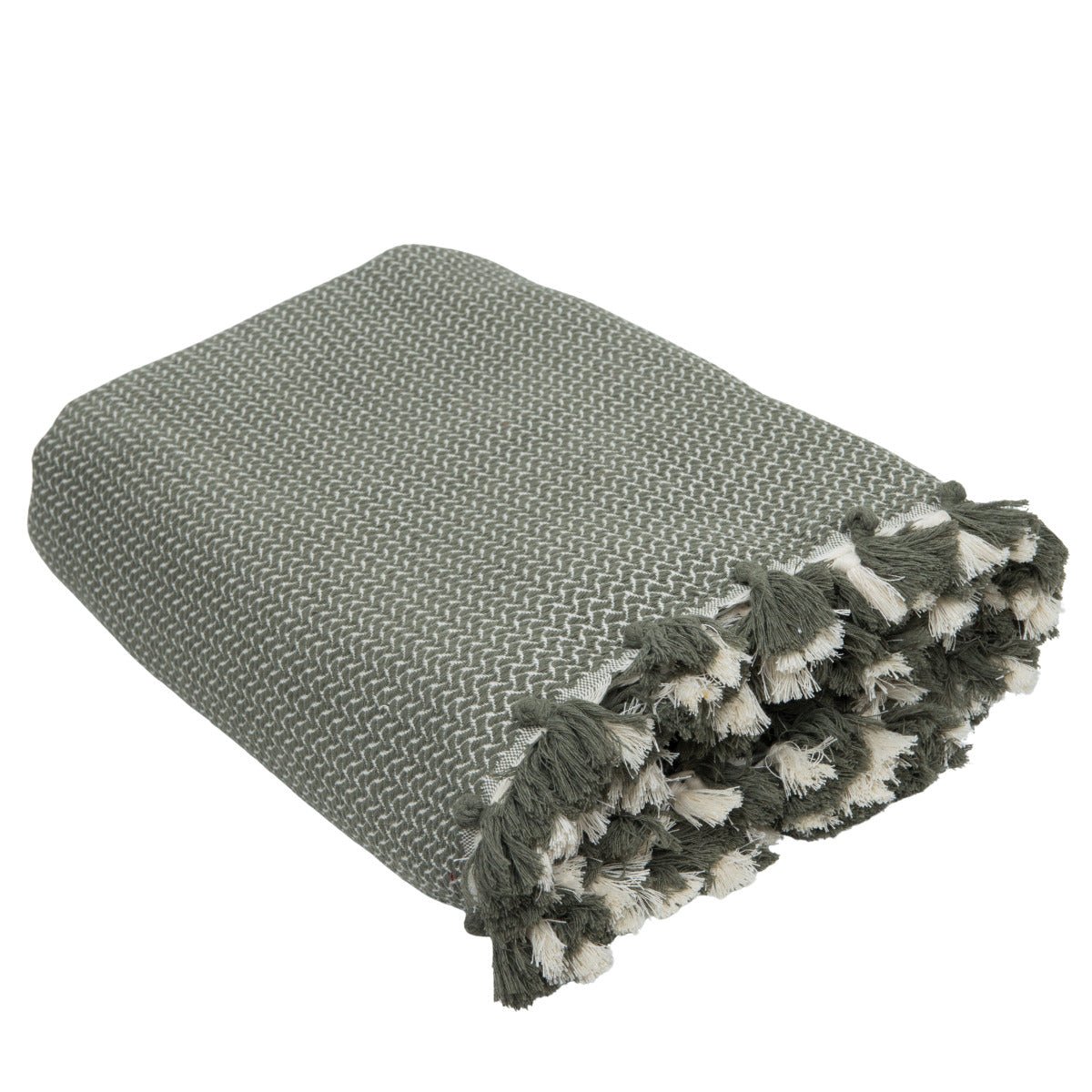 Plaid coton VERBIER vert olive, FEBRONIE