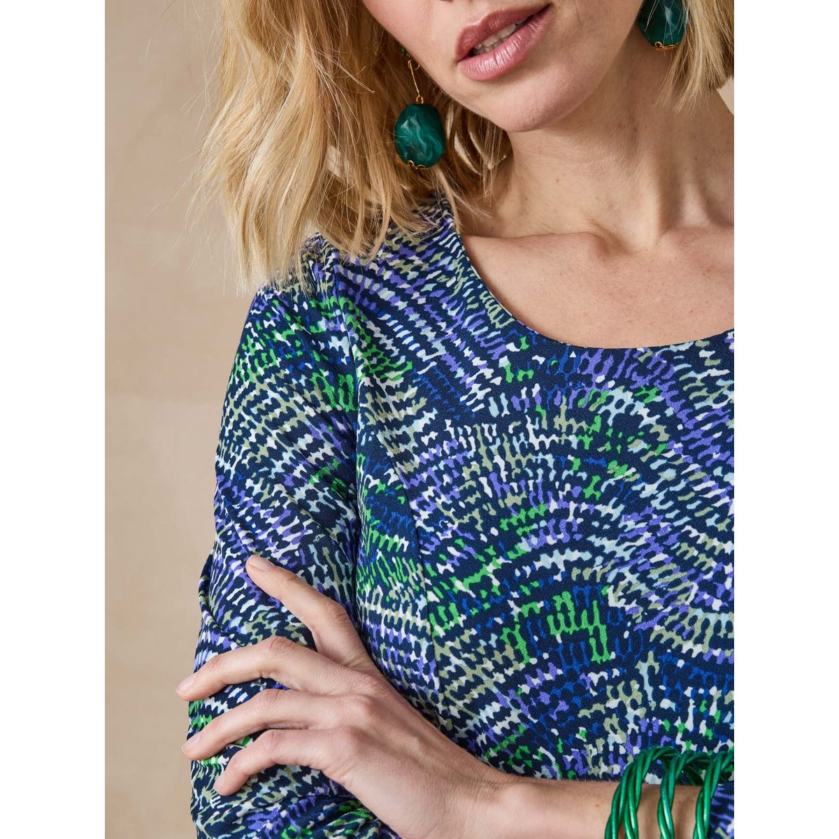 Robe fluide manches longues imprimé bleu, DAXON