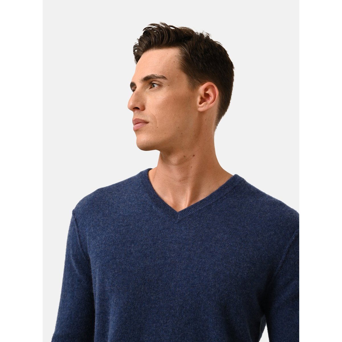 Pull Col V Ocean Chiné Tom bleu chiné, JUST CASHMERE