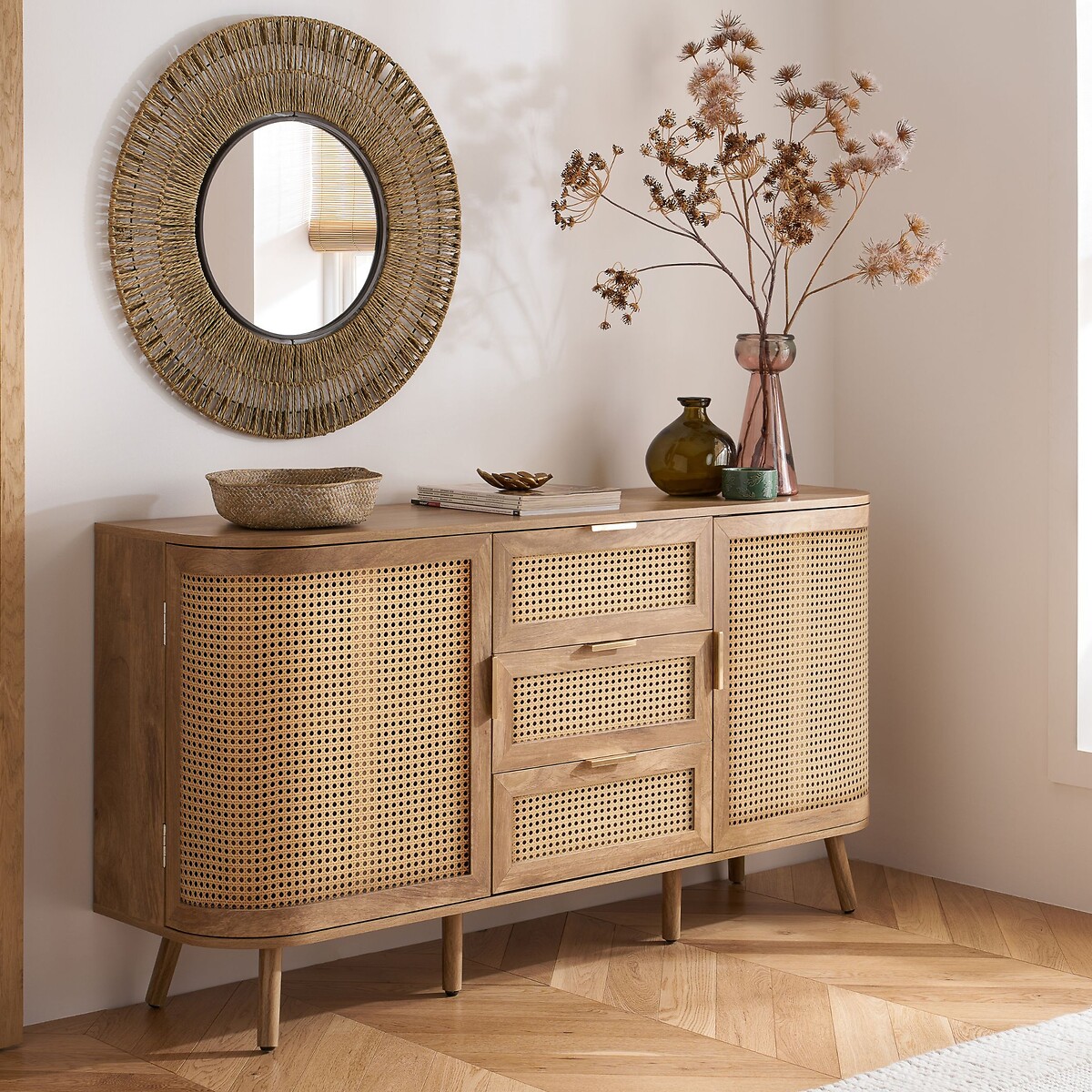 Naya Rattan 2 Door 3 Drawer Sideboard natural oak, SO'HOME