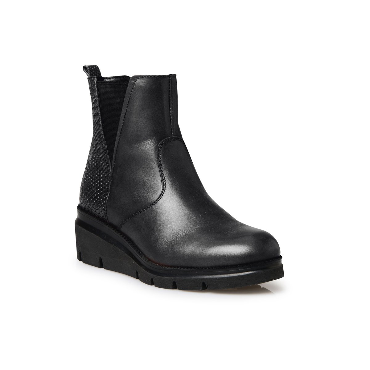 Boots compensées crantées talon 5 cm noir, PEDICONFORT