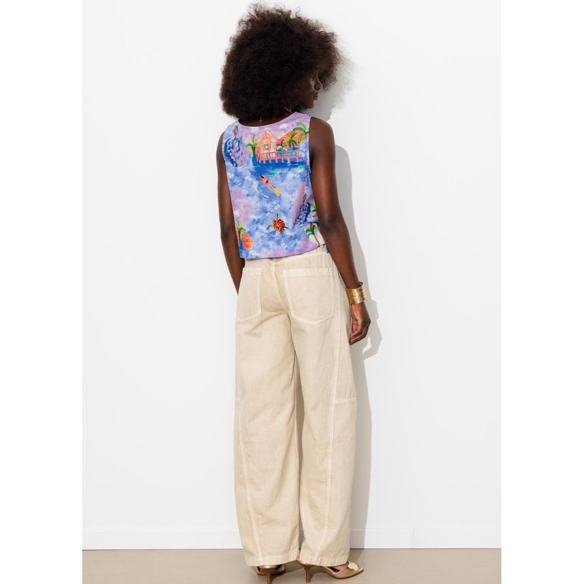Crop top à nouettes à pois imprimé bleu, PROMOD