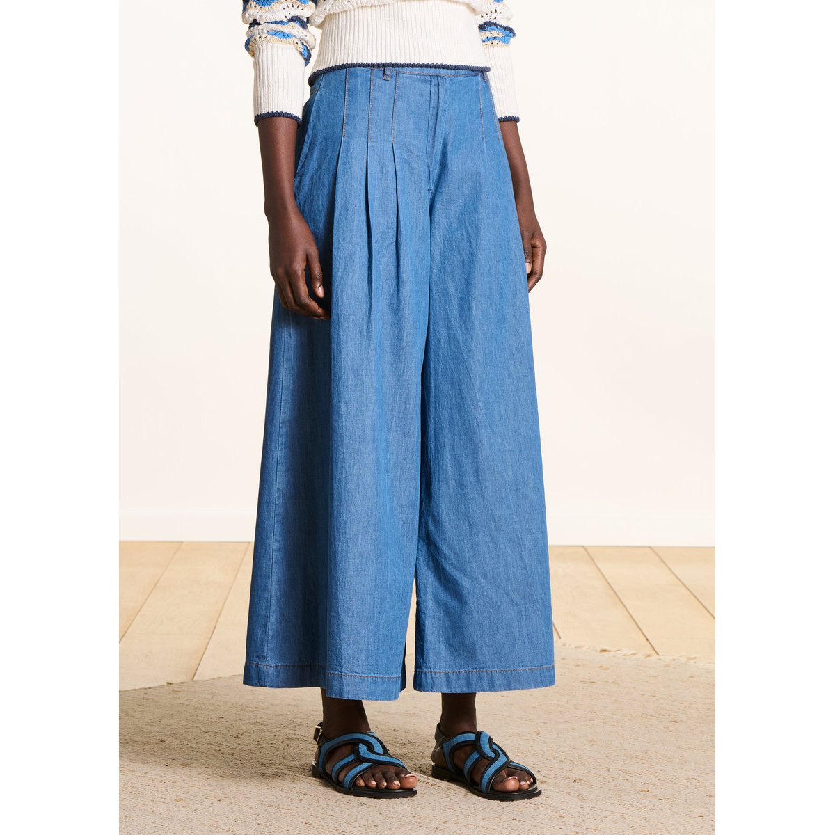 Pantalon large en jean souple medium, LA FEE MARABOUTEE