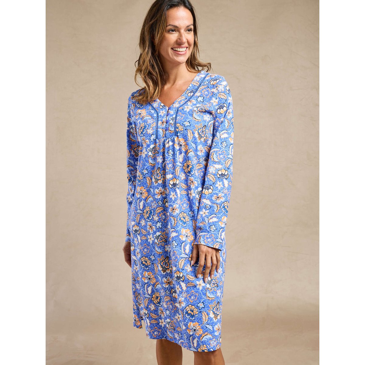 Chemise de nuit courte en jersey imprimé bleu, DAXON