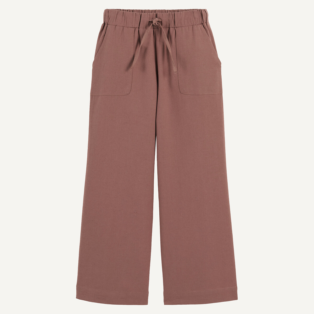 Pantalon à taille élastiquée, en coton/lin marron, LA REDOUTE COLLECTIONS