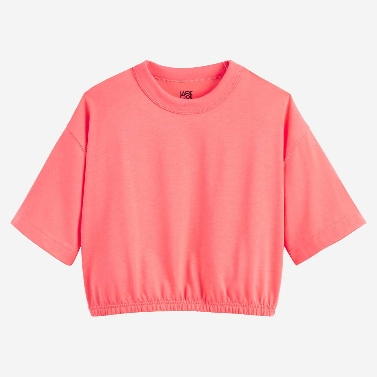 Camiseta elástica, cuello redondo, manga corta, de punto grueso rosa , LA REDOUTE COLLECTIONS