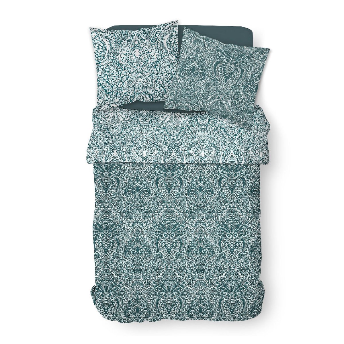 Parure de lit 2 personnes imprimé floral coton SUNSHINE AUDE bleu, TODAY
