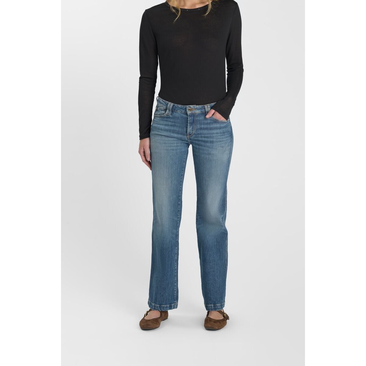 Jeans flare , longueur 34 blue, LE TEMPS DES CERISES
