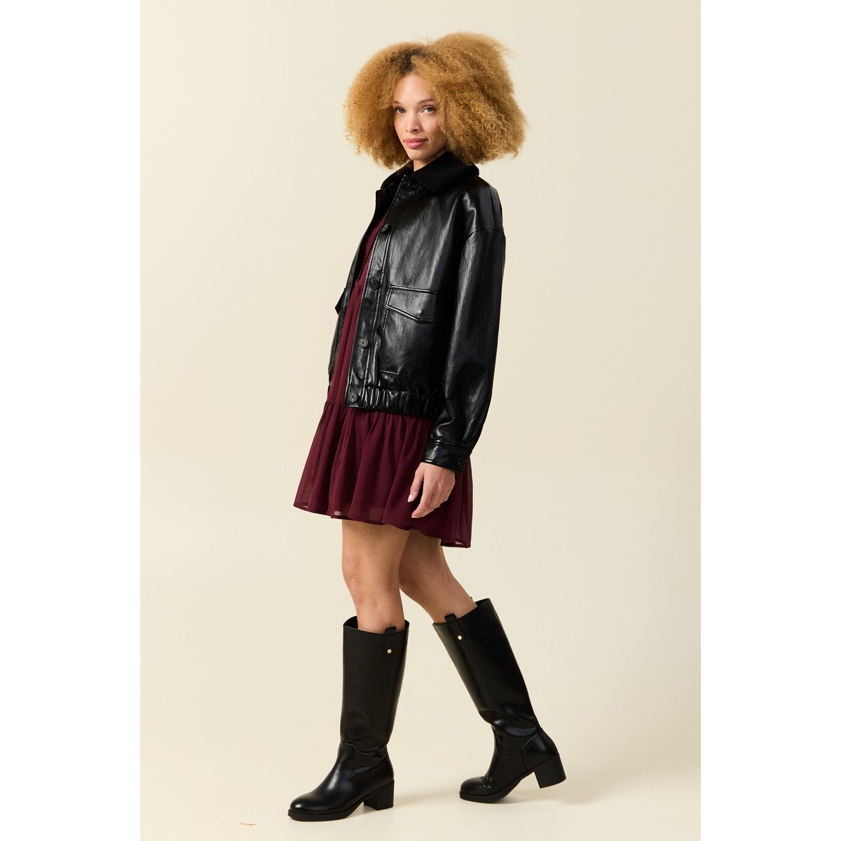 Veste oversize manches longues doublée noir, BONOBO