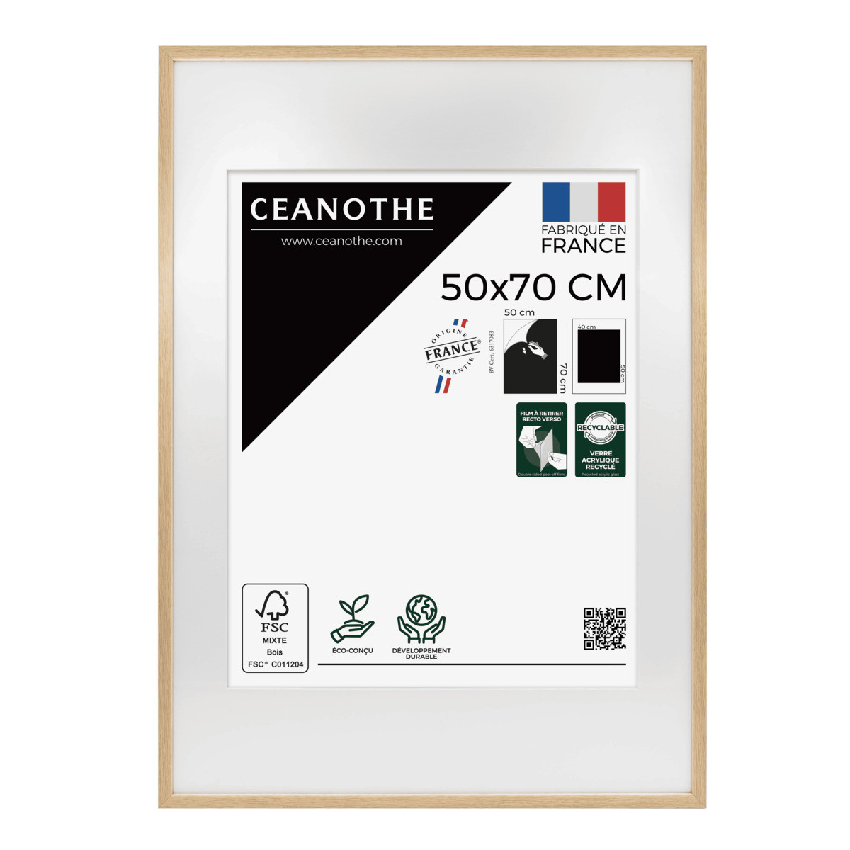 Cadre Photo Avec Passe-partout En Chêne ALBA bois brut, CEANOTHE