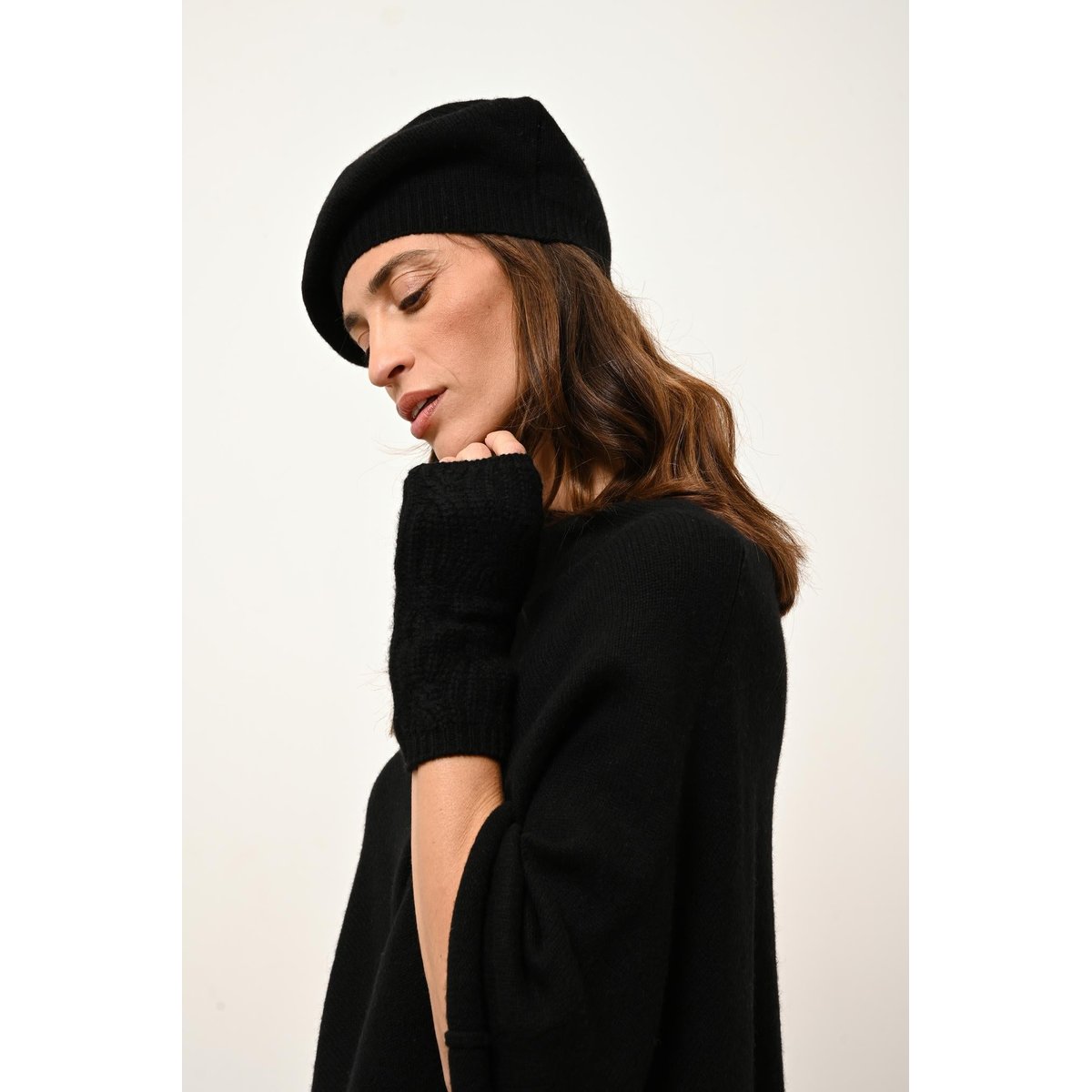 Poncho 4 Fils Ivoire Ashley noir, JUST CASHMERE