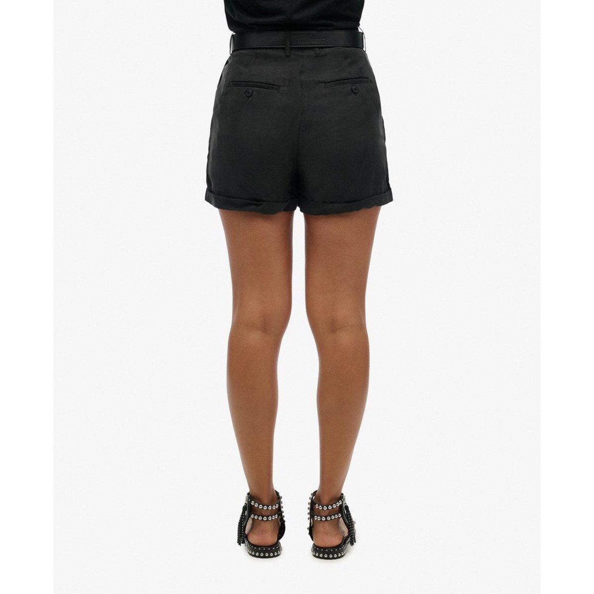Short en cupro noir, SUPERDRY