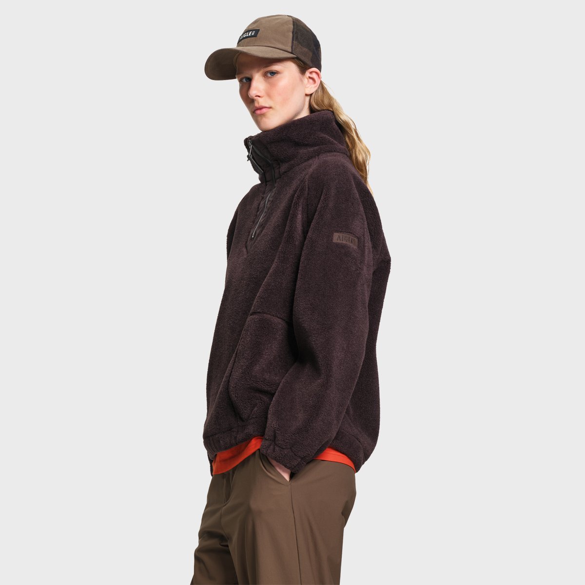 Polaire half-zip sherpa coupe ample épaules tombantes brun, AIGLE