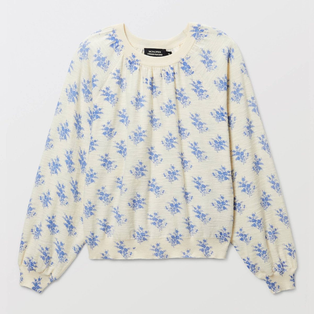Pull fin imprimé fleuri butter cream, MONOPRIX