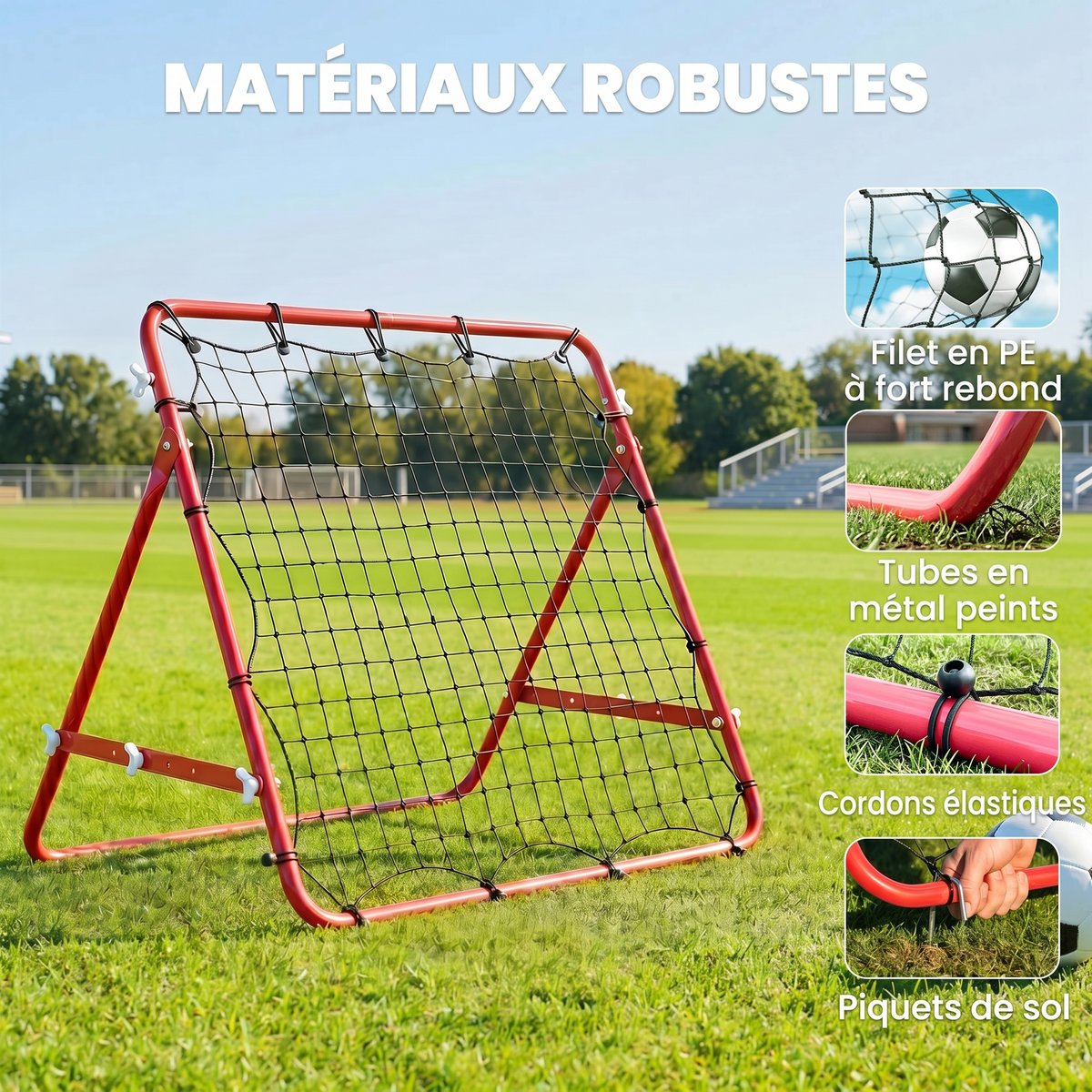 Filet de rebond pour le football PE Rouge rouge, HOMCOM